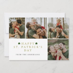 Simple lucky shamrock st. Patrick's Day 4 Photo Holiday Card