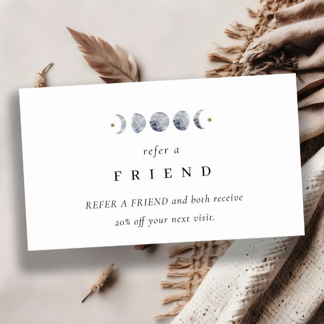 Simple Lunar Celestial Moon Phase Refer A Friend Business Card (Creator Uploaded)