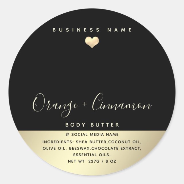 Simple lux typography black gold heart  classic ro classic round sticker (Front)