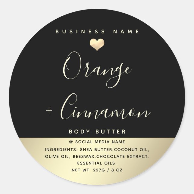 Simple lux typography black gold heart  classic round sticker (Front)