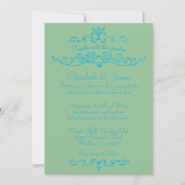 Simple Luxury Blue And Green Wedding Invitations (Front)