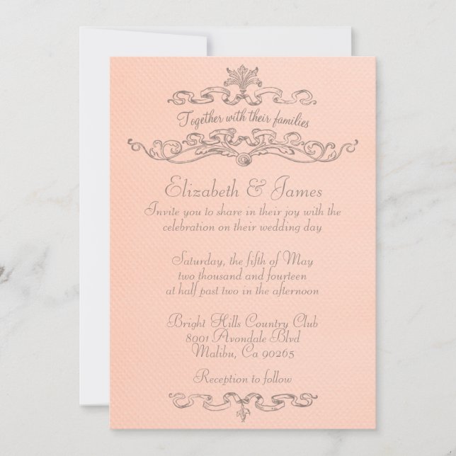 Simple Luxury Coral Wedding Invitations (Front)