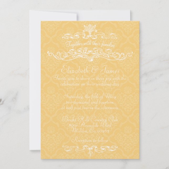 Simple Luxury Gold Damask Wedding Invitations (Front)