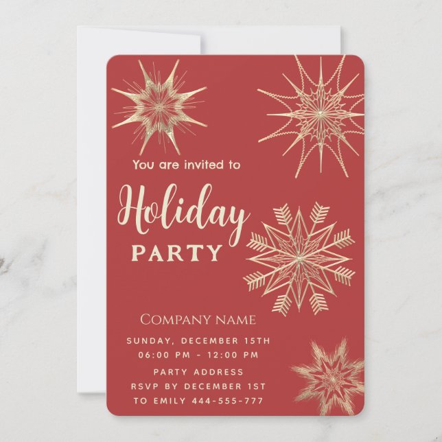 Simple luxury gold snowflakes corporate Christmas Invitation (Front)