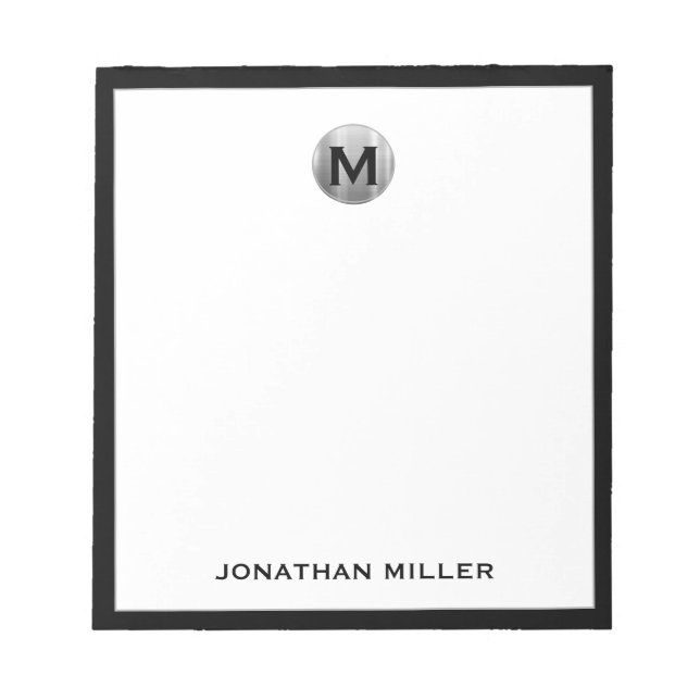 Simple Luxury Monogram Black and Silver Notepad (Front)