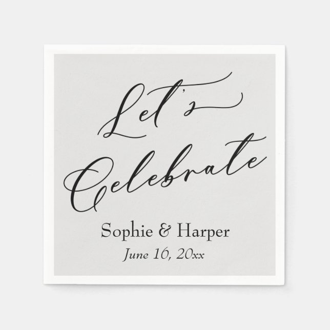 Simple Luxury Script Font Let's Celebrate Grey Napkin (Front)