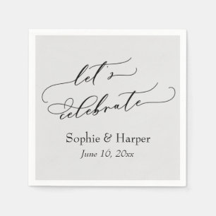 Simple Luxury Script Font Let's Celebrate Grey Napkin