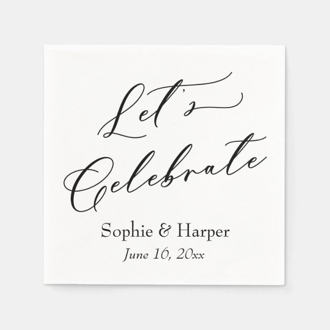 Simple Luxury Script Font Let's Celebrate Napkin (Front)