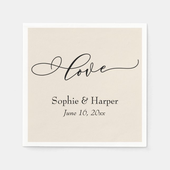 Simple Luxury Script Font Love Typography Cream Napkin (Front)