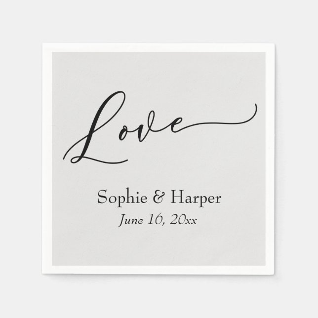 Simple Luxury Script Font Love Typography Grey Napkin (Front)