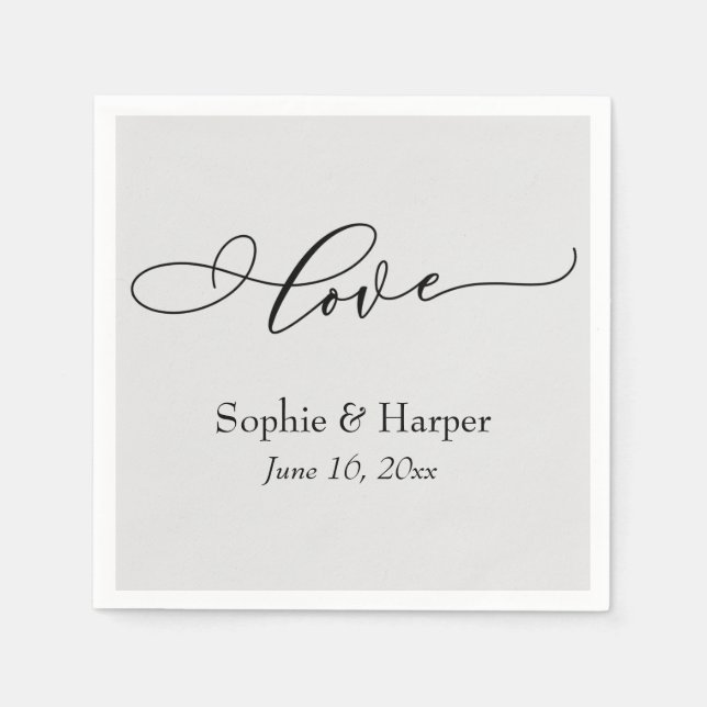 Simple Luxury Script Font Love Typography Grey Napkin (Front)