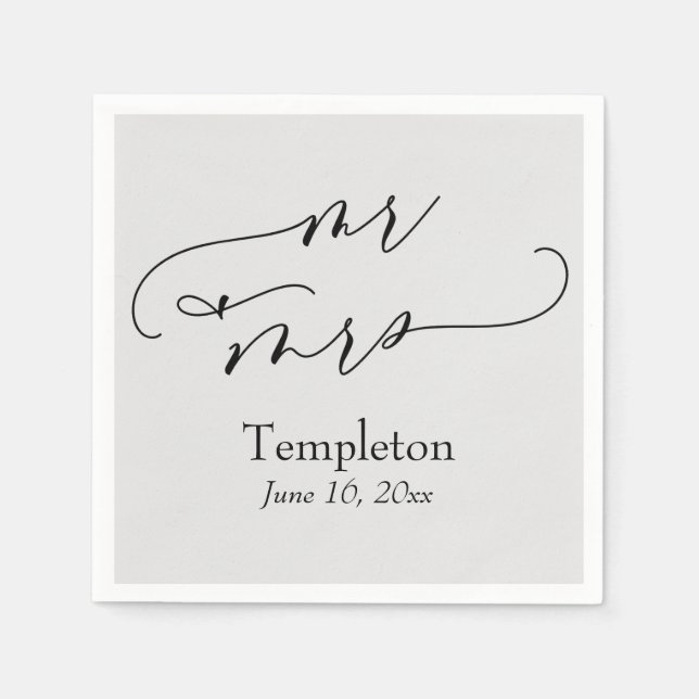 Simple Luxury Script Font Mr & Mrs Grey Napkin (Front)