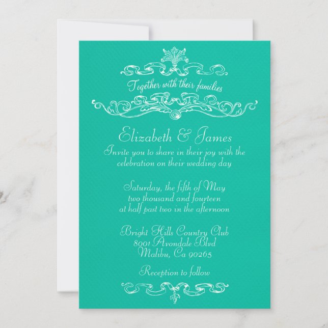 Simple Luxury Turquoise Wedding Invitations (Front)