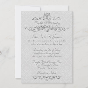 Simple Luxury White Damask Wedding Invitations