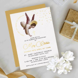 Simple Luxury White Gold Baptism Angel Chic Script