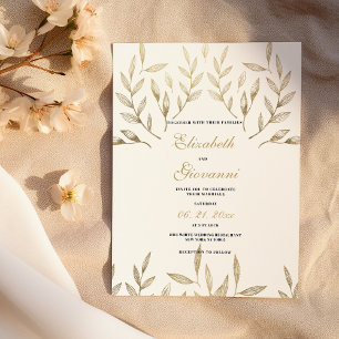 Simple luxury white gold foliage floral wedding invitation