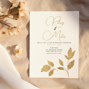 Simple luxury white gold foliage Wedding Invitation