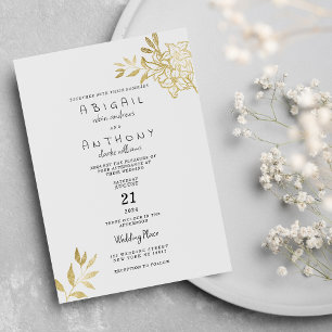 Simple luxury white gold glitter flower Wedding  Invitation