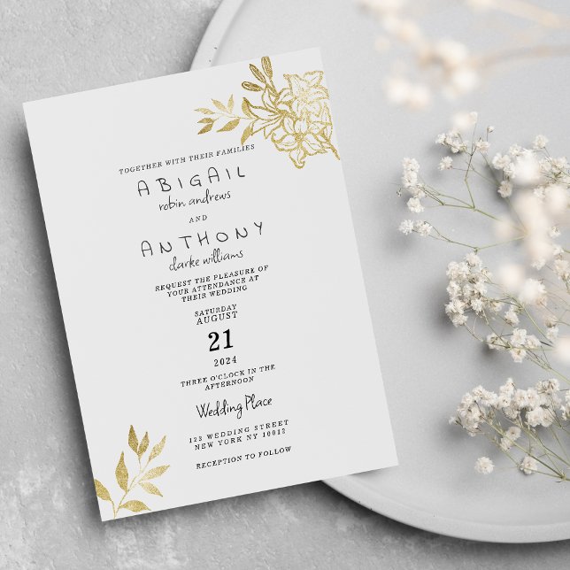 Simple luxury white gold glitter flower Wedding  Invitation (Simple luxury white gold glitter flower Wedding )