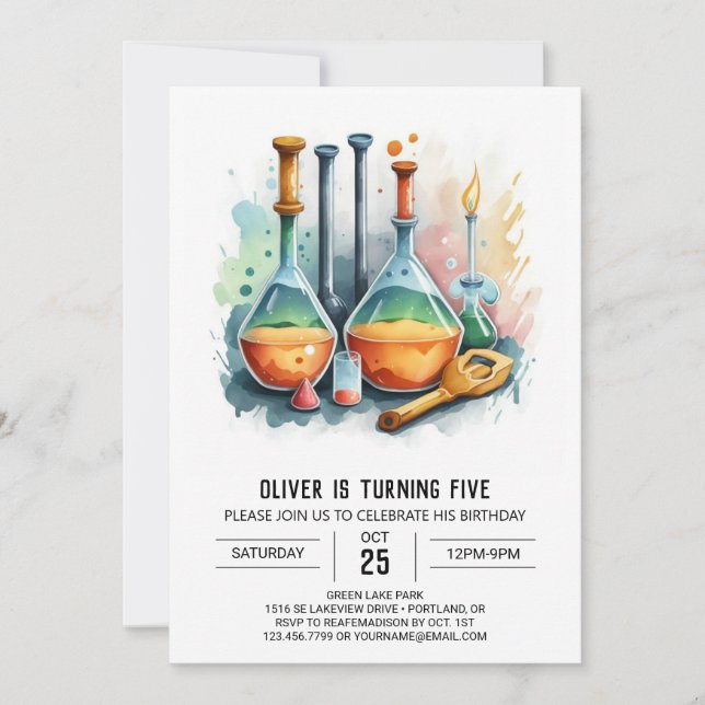 Simple Mad Scientist Potion Birthday Invitation (Front)