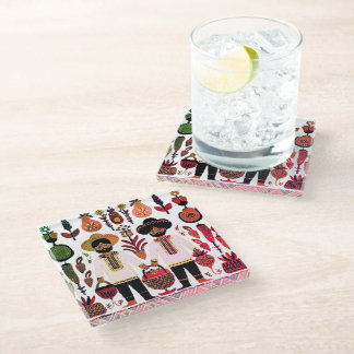 simple madhubani painting glass coaster