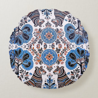 simple madhubani painting round cushion