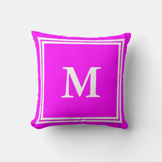 Simple Magenta and White Monogram Text Template Cushion (Front)