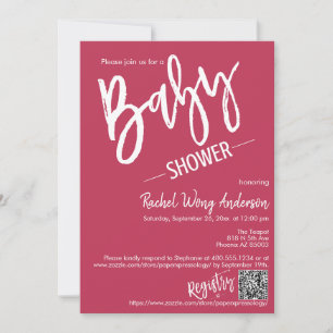 Simple Magenta Minimal Script Baby Shower QR Code Invitation