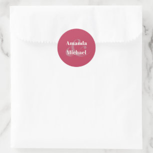Simple Magenta Modern Minimalist Bride and Groom Classic Round Sticker