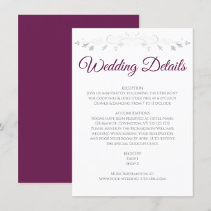 Simple Magenta on White Elegant Wedding Details Enclosure Card