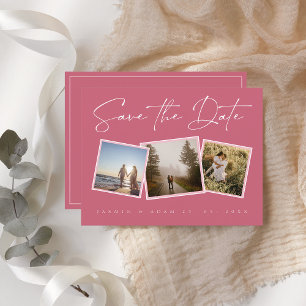 Simple Magenta Pink Photo Wedding Save the Date Announcement Postcard