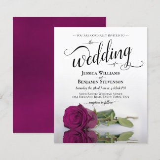 Simple Magenta Rose BUDGET Wedding Invitation