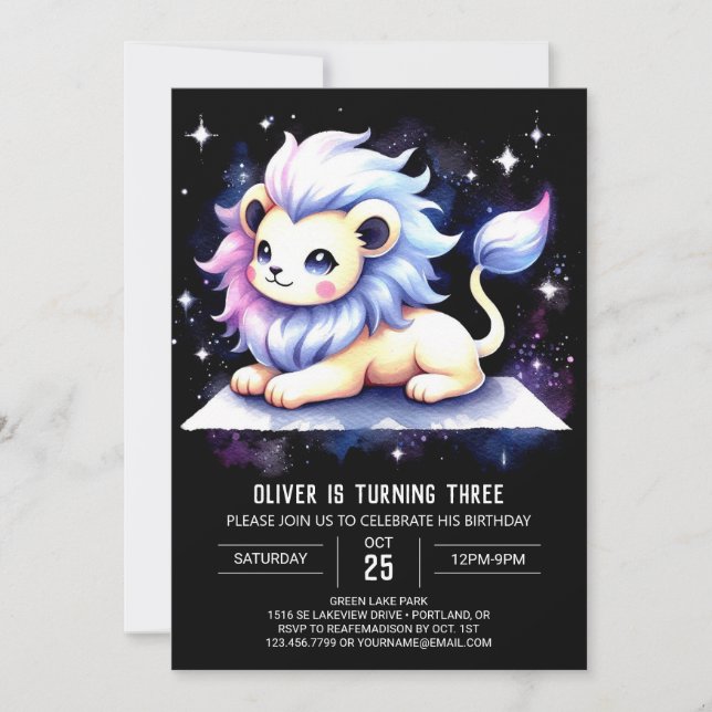 Simple Magical Lion Birthday Invitation (Front)
