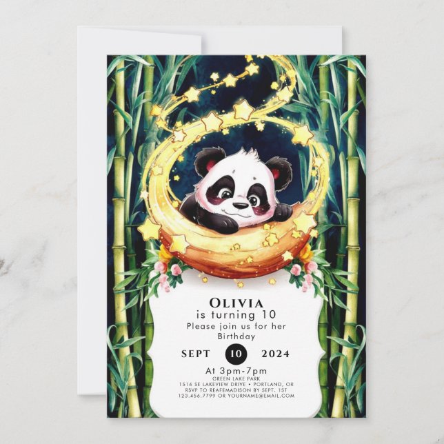 Simple Magical Watercolor Panda Birthday Invitation (Front)