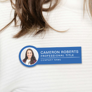 Simple Magnetic Blue Employee Photo Name Tag