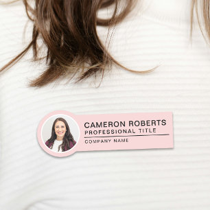 Simple Magnetic Blush Pink Employee Photo Name Tag