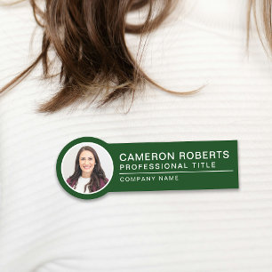 Simple Magnetic Dark Green Employee Photo  Name Tag