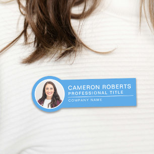 Simple Magnetic Light Blue Employee Photo Name Tag
