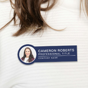 Simple Magnetic Navy Blue Employee Photo Name Tag