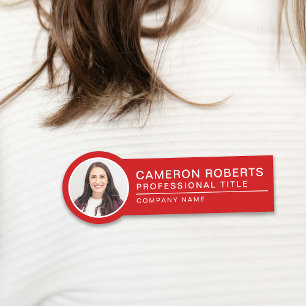 Simple Magnetic Red Employee Photo Name Tag