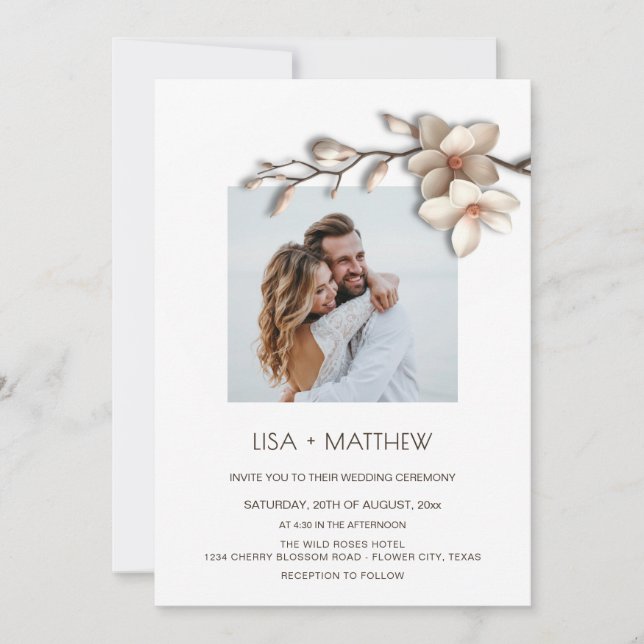 Simple Magnolia Casual Wedding Photo Invitation (Front)