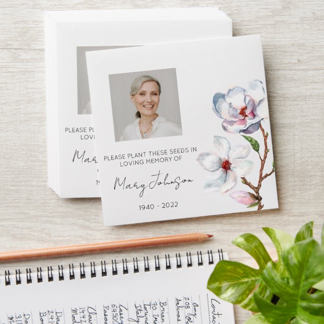Simple Magnolia Photo Funeral Seed Envelope (Stacked)