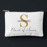 Simple Maid of Honour gift monogram, name  Accessory Pouch<br><div class="desc">This elegant Maid of Honour gift accessory pouch is the perfect way to show appreciation to your maid of honour on your special day. Personalise it with a monogram and her name to make it even more special. This versatile pouch can be used to store makeup, jewellery, or any other...</div>
