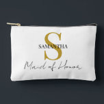 Simple Maid of Honour gift monogram, name  Accessory Pouch<br><div class="desc">This elegant Maid of Honour gift accessory pouch is the perfect way to show appreciation to your maid of honour on your special day. Personalise it with a monogram and her name to make it even more special. This versatile pouch can be used to store makeup, jewellery, or any other...</div>