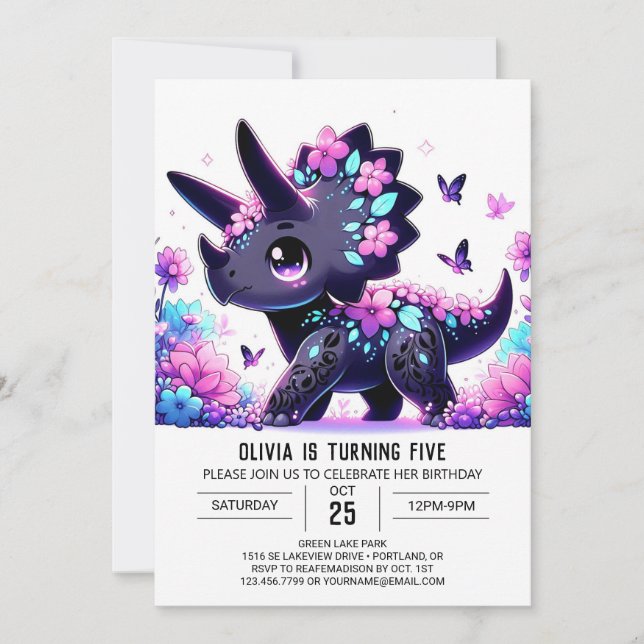 Simple Majestic Dinosaur Digital Birthday Invitation (Front)