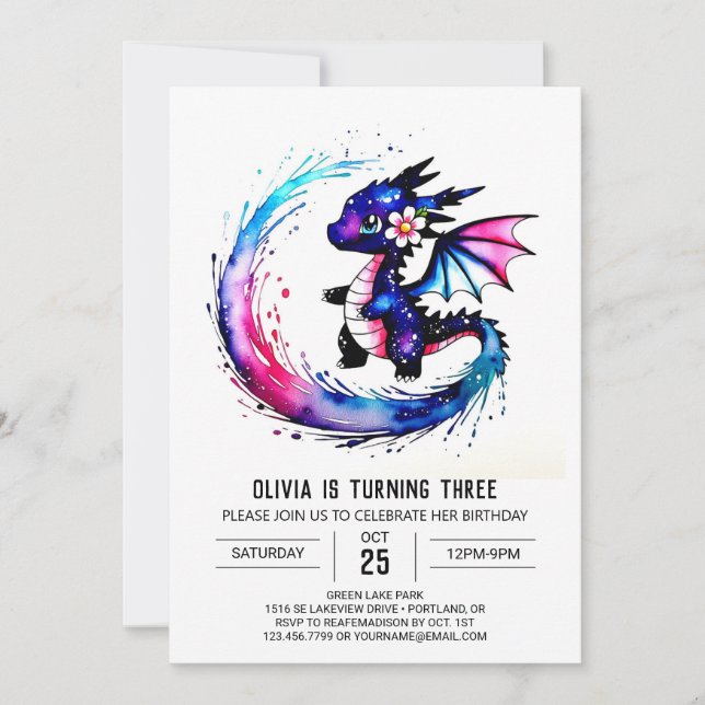 Simple Majestic Dragon Digital Girl Birthday Invitation (Front)