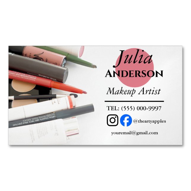 simple Makeup Artist MUA photo small business Magnetic Business Card (Front)