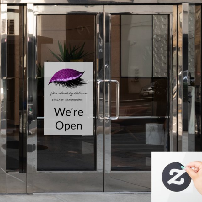 Simple Makeup Beauty Eyelash Glitter We’re Open  (Office Door)