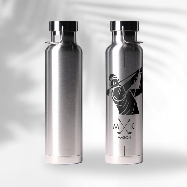Simple Male Golf Player Monogram Water Bottle (Creator Uploaded)