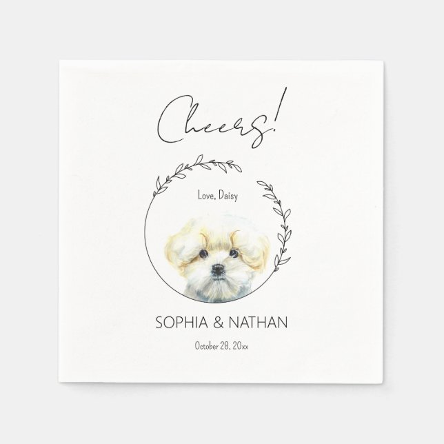 Simple Maltese Dog Wedding Cocktail  Napkin (Front)